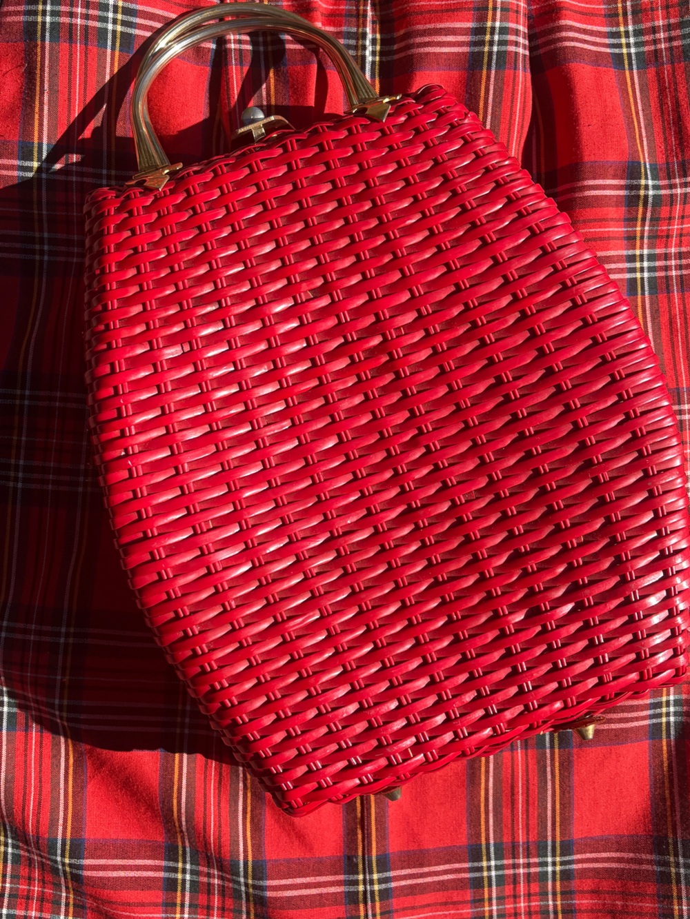 Vintage Red Woven Plastic Handbag